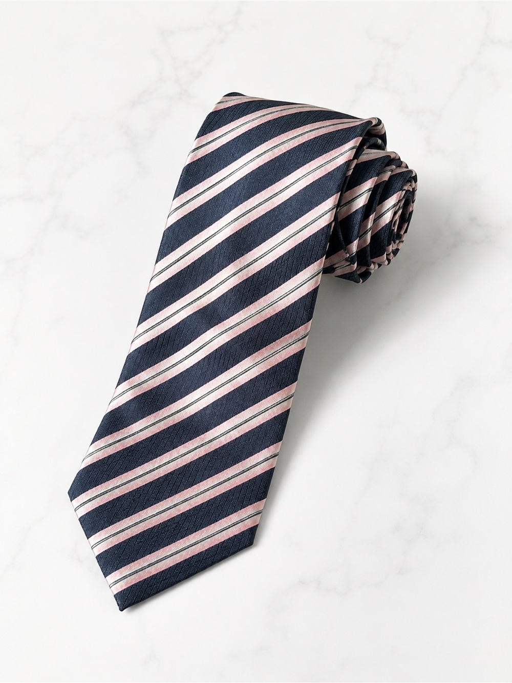 Foggia Navy Pink Striped 100% Silk Tie